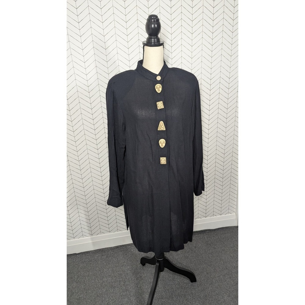 Vintage August Max Women's X Black‎  Linen Blend Cardigan Tribal Witchy Boho USA